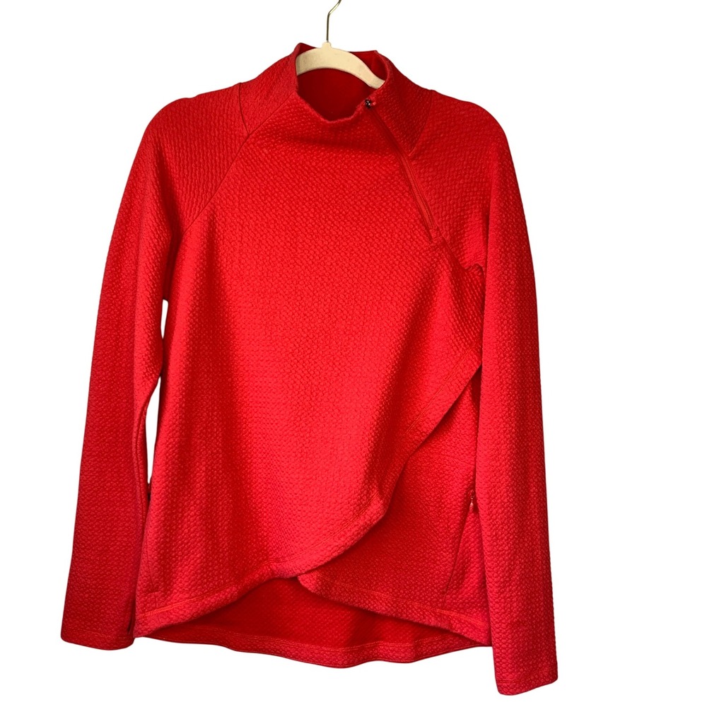 IBKUL Women's Red Popcorn Textured Mock Neck Quarter Zip Athleisure‎ Pullover M
